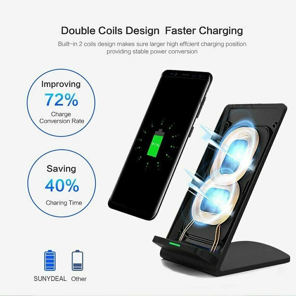 Wireless Fast Charger Charging Pad Stand Dock for iPhone and Android