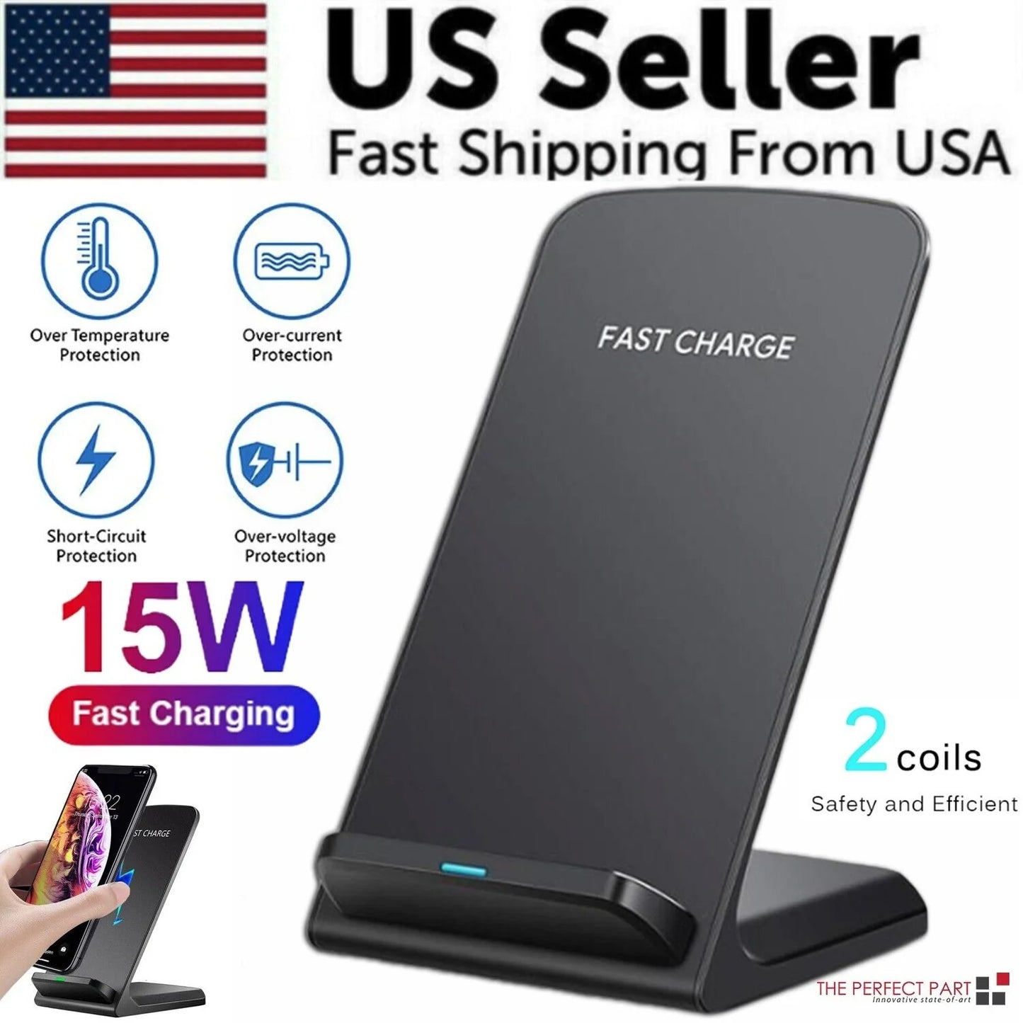 Wireless Fast Charger Charging Pad Stand Dock for iPhone and Android